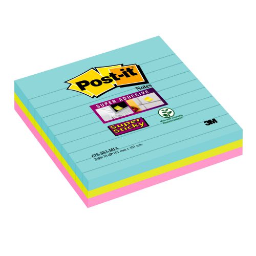 Post-it Super Sticky 101 x 101mm Lined Miami (Pack of 3) 675-SS3-MIA