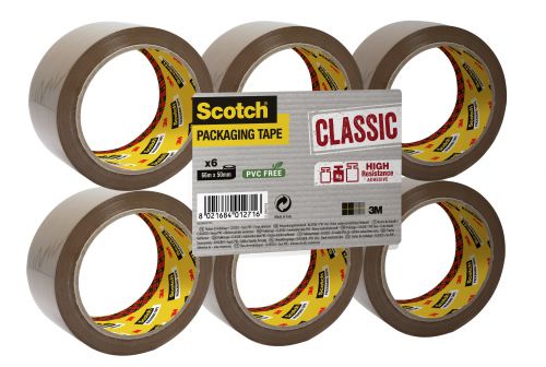 50mm x 66m Scotch Buff Polypropylene Packing Tape Roll - 6 Rolls
