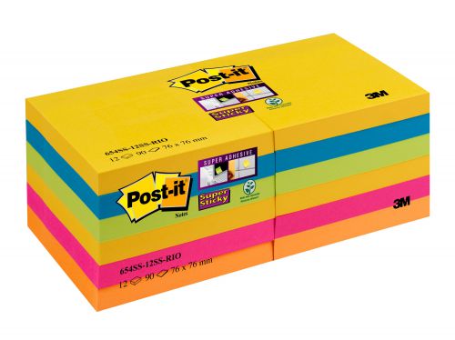 Post-it Super Sticky 76x76mm Rio (Pack of 12) 654-12SS-RIO