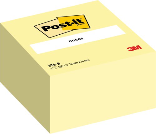 Post-it Note Cube 76x76mm 450 Sheets Canary Yellow 636-B - 7100172238