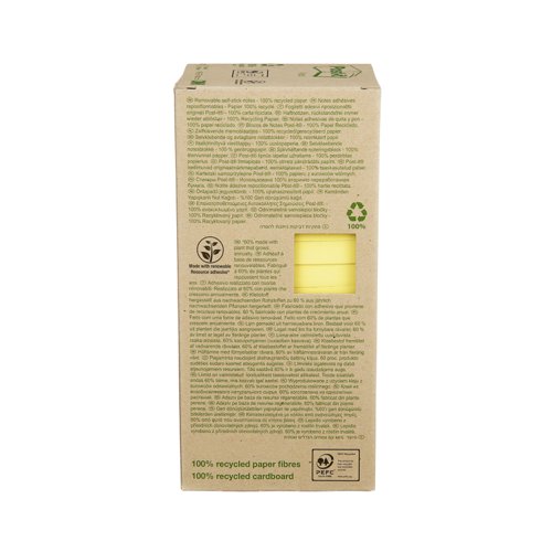 Post-it Notes Recycled Tower 76x76mm Canary Yellow (Pack of 16) 654-1T