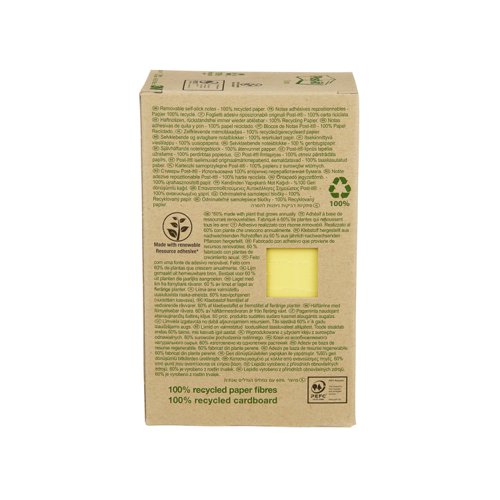 3M72301 Post-it Recycled Notes 38x51mm 100 Sheets Canary Yellow (Pack of 24) 653-1T