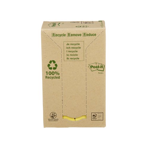 Post-it Recycled Notes 38x51mm 100 Sheets Canary Yellow (Pack of 24) 653-1T - 3M72301