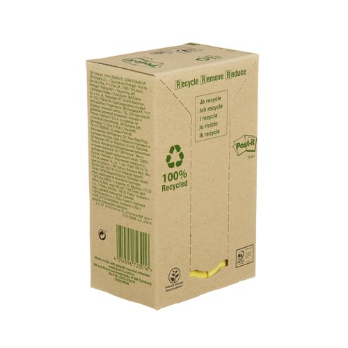 Post-it Recycled Notes 38 mm x 51 mm Canary Yellow (Pack 24) 7100172247 3M