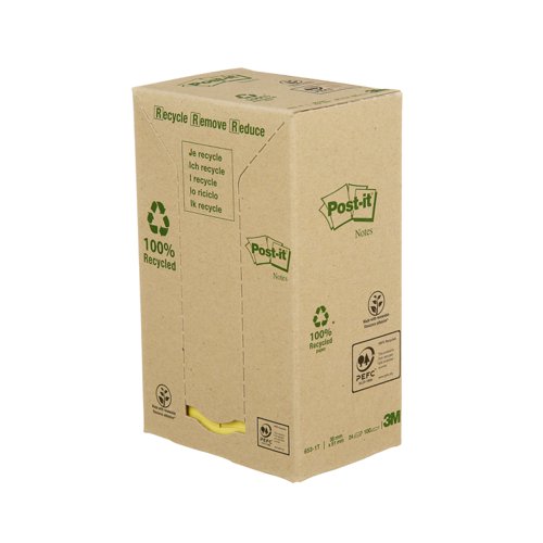 Post-it Recycled Notes 38x51mm 100 Sheets Canary Yellow (Pack of 24) 653-1T 3M72301