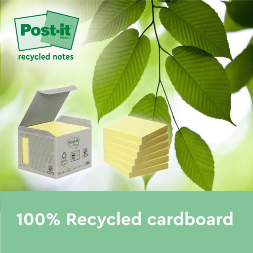 Post-it Recycled Notes 38x51mm 100 Sheets Canary Yellow (Pack of 24) 653-1T Repositional Notes 3M72301