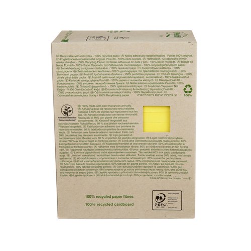 3M72289 Post-it Recycled Notes 76x127mm 100 Sheets Canary Yellow (Pack of 16) 655-1T