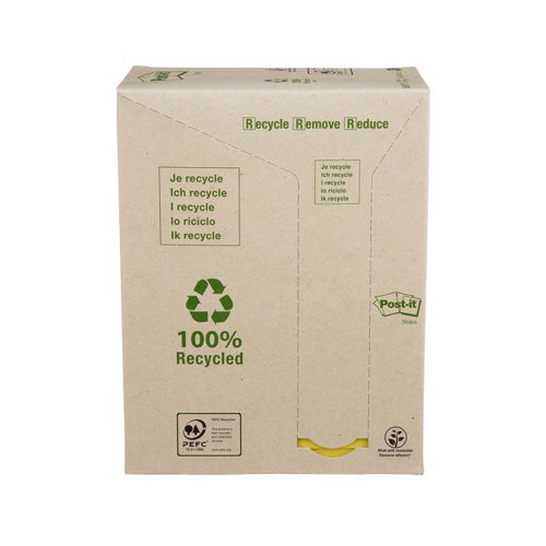 3M72289 Post-it Recycled Notes 76x127mm 100 Sheets Canary Yellow (Pack of 16) 655-1T