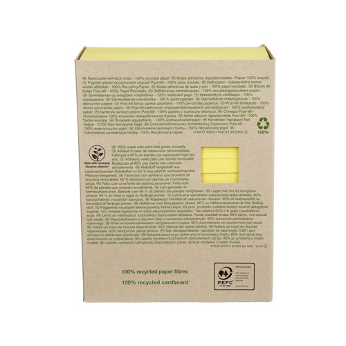 Post-it Recycled Notes 76x127mm 100 Sheets Canary Yellow (Pack of 16) 655-1T Repositional Notes 3M72289