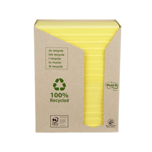Post-it Recycled Notes 76 mm x 127 mm Canary Yellow (Pack 16) 7100172248