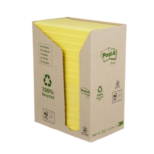 Post-it Recycled Notes 76 mm x 127 mm Canary Yellow (Pack 16) 7100172248  39215MM