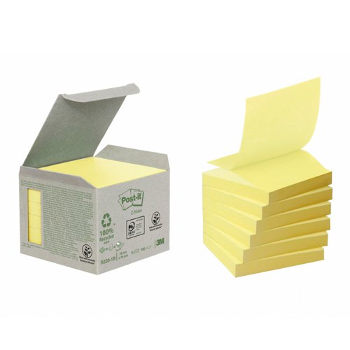 Postit Recycled ZNotes 76 x 76mm Canary Yellow (Pack of 6) R330-1B Repositional Notes PI5730