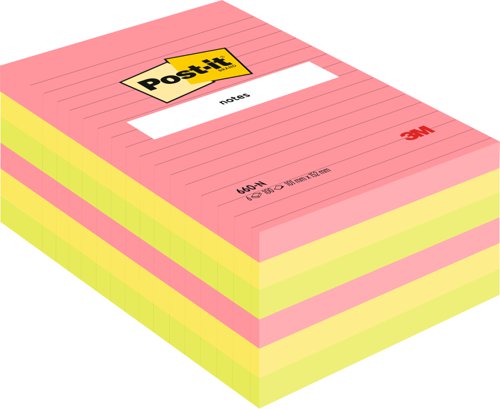 Post-it Notes 102x152mm 100 Sheets Ruled Rainbow Colours (Pack 6) 660N - 7100172324