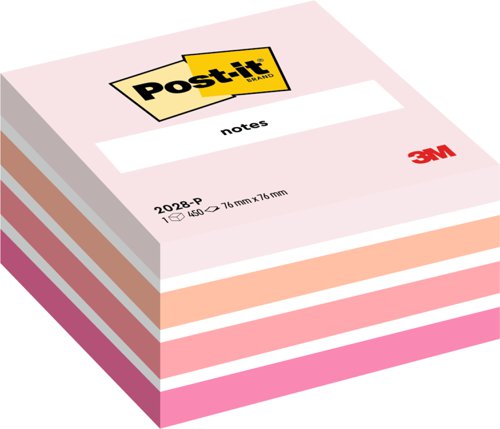 Post-it Note Cube 450 Sheets 76x76mm Pastel Pink/Neon Pink Shades Ref 2028-P