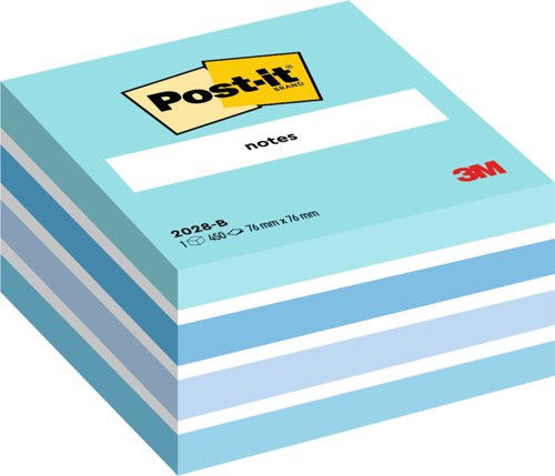 Post-it Note Cube 450 Sheets 76x76mm Pastel Blue/Neon Blue Shades Ref 2028-B