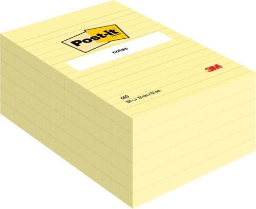 Post-it Notes Large Feint Ruled Pad of 100 Sheets 102x152mm Yellow Ref 660 [Pack 6]