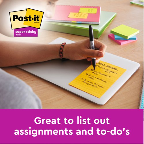 Post-it Super Sticky Large Z-Notes Lined 101 mm x 101 mm Canary Yellow 90 Sheets Per Pad (Pack 5) 7100234252 Repositional Notes 39173MM