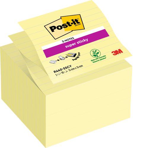 Post-it Z-notes Lined 101x101mm Yellow Ref R440-SSCY-EU [Pack 5]