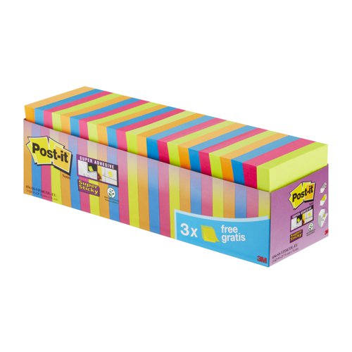 Post-it Notes Super Sticky 76x76mm 90 Sheets Assorted Colours (Pack 24) 654-SS-VP24COL-EU - 7100234515