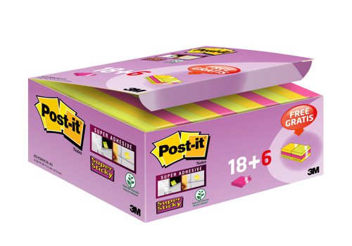 Post-it Super Sticky Colour Notes 51x51mm Ref 622- P24SSCOL [Pack 24]