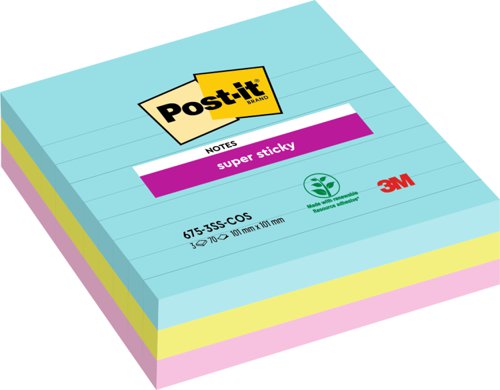 Postit Super Sticky Lined Notes Miami XL 101x101mm Pack 3 Repositional Notes PI1717