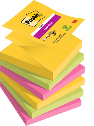 Post-it Super Sticky Z-Notes Carnival Colours 76x76mm R330-6SS-CARN (Pack 6)