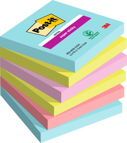 Post-it® Super Sticky Notes Cosmic Colours 76x76mm Ref 7100263206 [Pack 6]