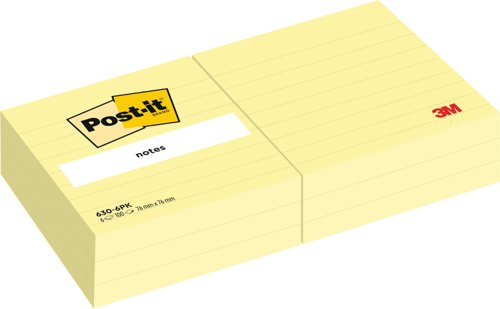 Post-it Notes Feint Ruled 76x76mm Yellow Ref 630-6PK [Pack 6]