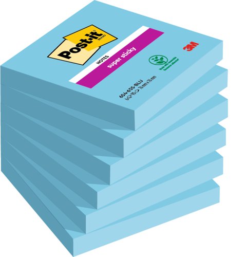 Post-it Super Sticky Notes 76x76mm Mediterranean Blue (Pack 6) 654-6SS-EB