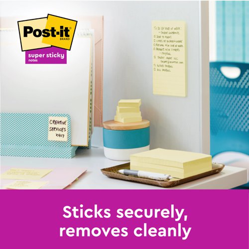 Post-it Super Sticky Removable Notes Pad 90 Sheets 76x76mm Canary Yellow Ref 654-12SSCY-EU [Pack 12] 3M