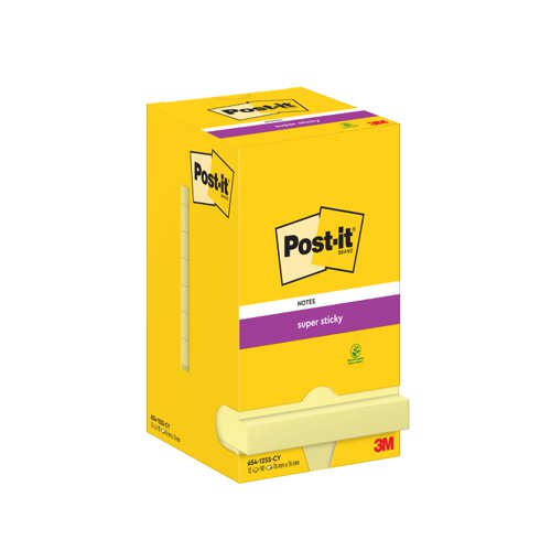 Post-it Super Sticky Notes 76x76mm Canary Yellow 654-12SSCY [Pack 12]