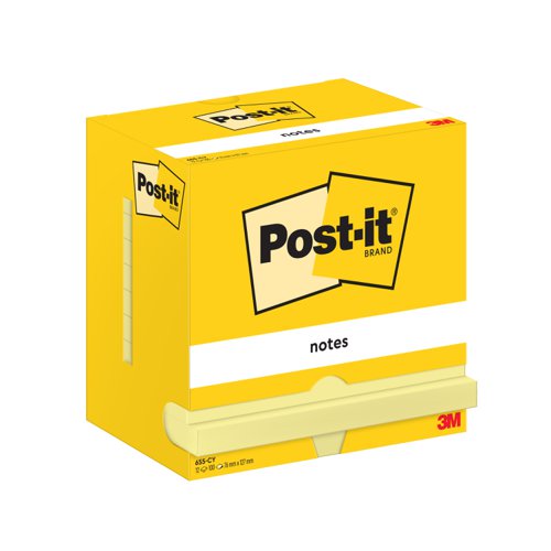 Post-it Canary Yellow Notes Plain 76x127mm 655YE [Pack 12]