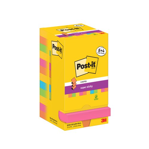 Post-it Super Sticky Z-Notes Carnival Colours 76x76mm R330-SSCARN-P8+4 [12 for the price of 8]