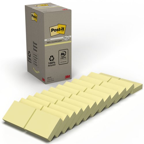 3M PostIt Recycled Pads 38x51mm Yellow