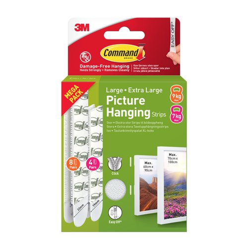 3M Command 4 Large and 8 XL Picture Hanging Strips Value Pack White (Pack 12) - 7100336386