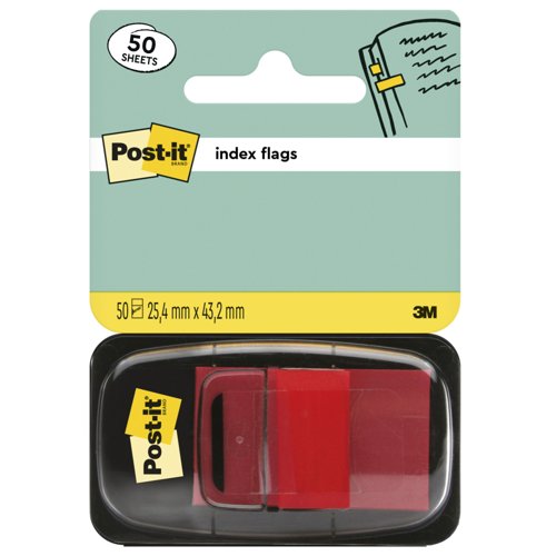 3M PostIt Index 25mm 1 Inch Red 12x50 Tabs