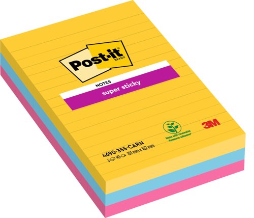 Postit Super Sticky XXL Lined Notes Rio 101x152 Pack 3