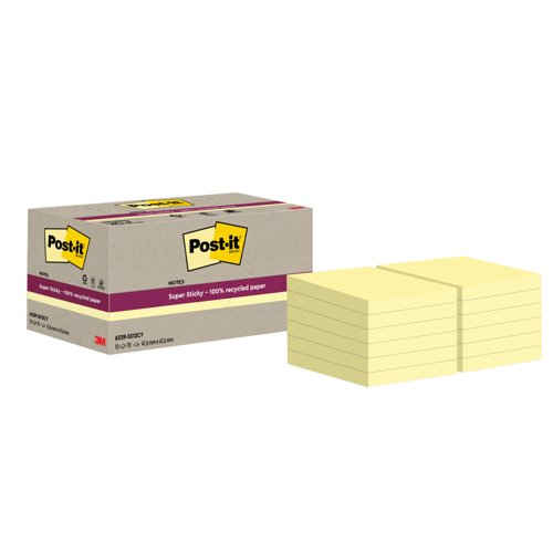 PostIt Super Sticky Recycle 47.6x47.6 Yellow Pack 12