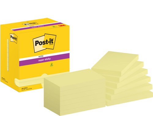 Post it Super Sticky Notes Canary Yellow 76x127mm Pk12