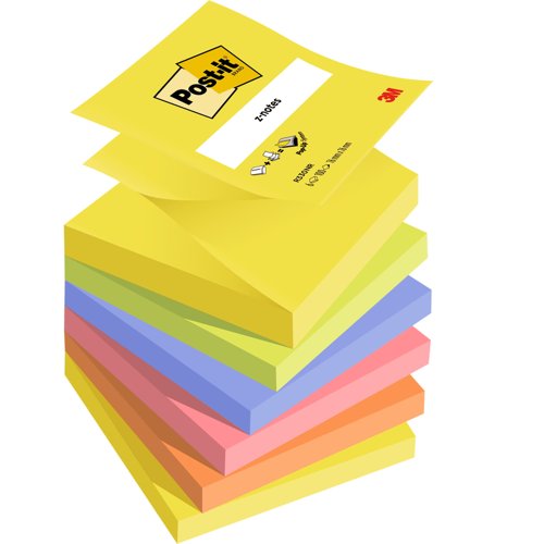 Post-it Pack of 6 Z Notes 76x76mm 100 Sheets Neon Rainbow