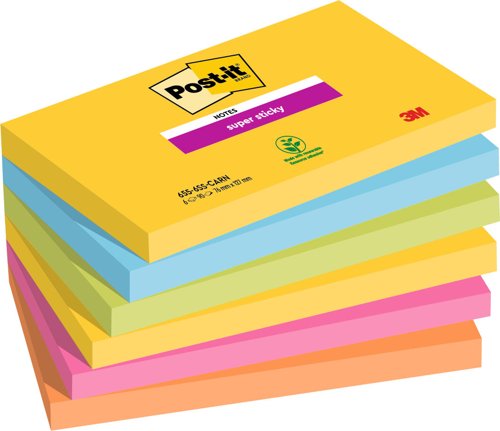 Post-it Super Sticky Notes 76x127mm 90 Sheets Carnival Colours (Pack 6) - 7100242804