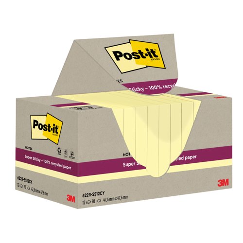 PostIt Super Sticky Recycle 47.6x47.6 Yellow Pack 12