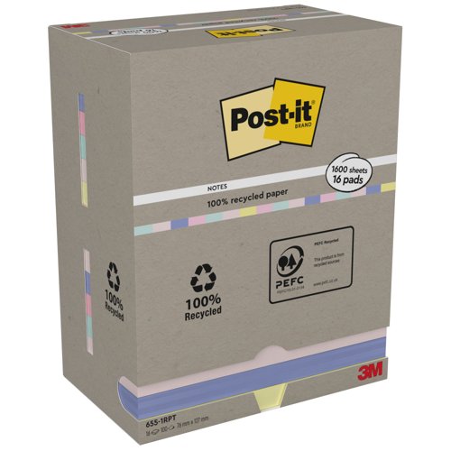 Postit Notes Recycled Pastel Rainbow Tower Pk16 76x127