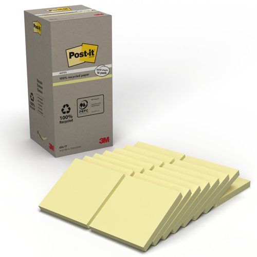 Post-it Pack of 16 Recycled Notes 76 mm x 76 mm Canary Yellow