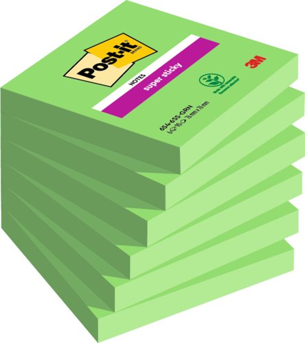 Postit Super Sticky Notes Green 76 mm x 76 mm 90 Sheets/Pad 6 Pads/Pack