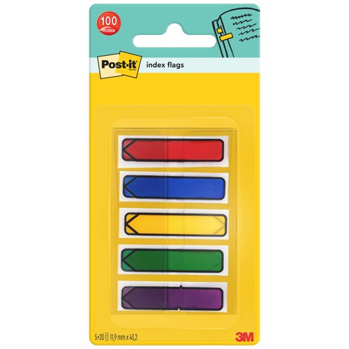 Post-it Index Arrows Repositionable 12x43mm 5x20 Tabs Assorted Colours (Pack 100) 684-ARR1 - 7000038078