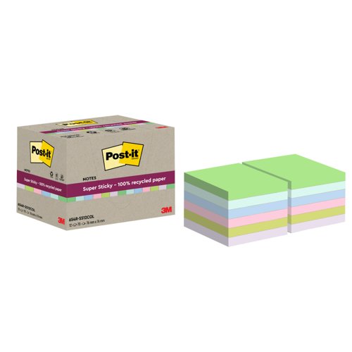 PostIt Super Sticky Recycle 76x76 Assorted Pack 12