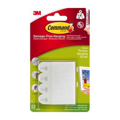 3M Command Small Picture Hanging Strips White (Pack 4) 17202 - 7100236877