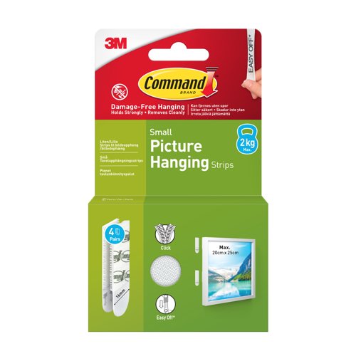 Command™ Picture Hanging Strips 17202WHI-4-UKN, White, Small, 4 Pairs (8 Strips)