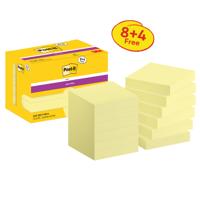 Post-it Super Sticky Notes, Canary Yellow, 47.6 mm x 47.6 mm, Promo Pack, 90 Sheets/Pad, 8 + 4 FREE Pads/Pack, Cardboard Pack, 100% PEFC SGSCH-PEFC-C